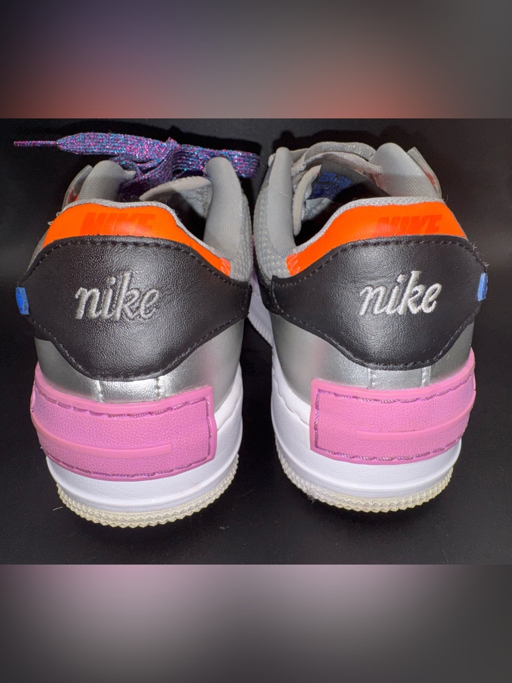 Nike Air Force 1 Shadow Metallic Silver Hyper Blue Pink Sneakers Women’s 7.5 - Picture 7 of 17